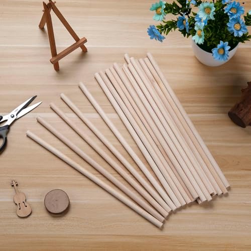 Image of Round 30cm Long and 8MM Thick 16pc Wooden Dowels Sticks for Crafts, Cake Dowels, Home Decor, DIY Projects, and Much More (30cm x 8mm, 16pc)
