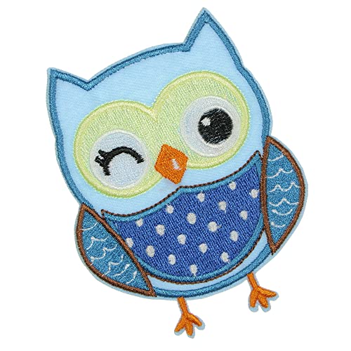 Jpt - Owl Bird Cartoon Cute Blue Embroidered Applique Iron/Sew On Patches Badge Cute Logo Patch On Vest Jacket Shirt Hat Jean Clothing Bag #TOP2