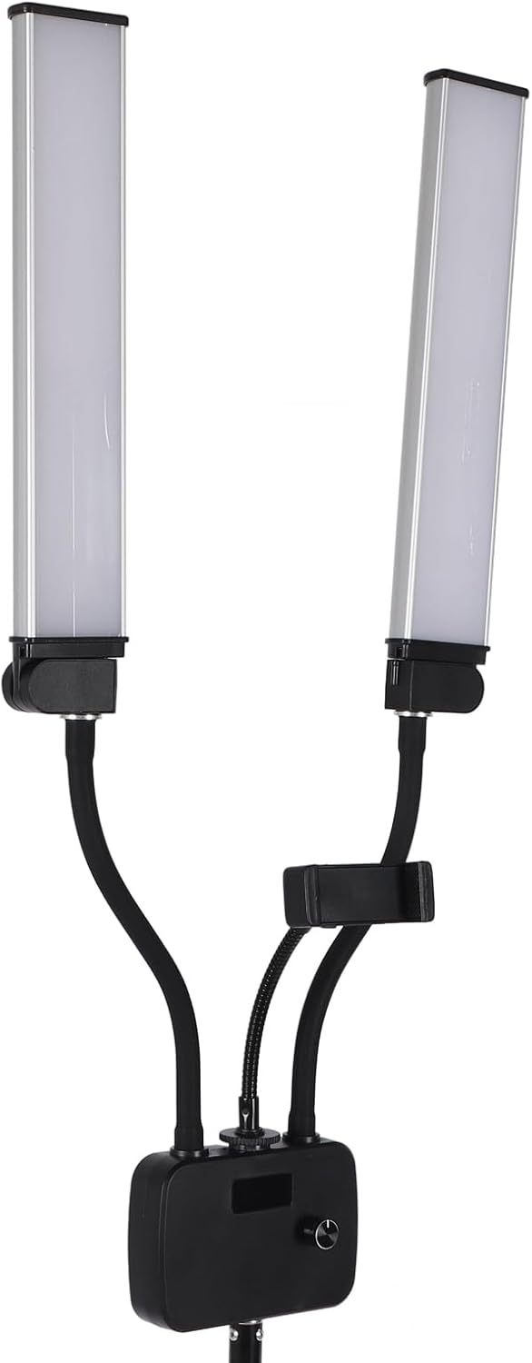 Double Arms LED Video Light, Adjustable Color Temperature 45W 3000K to 6500K USB Flexible Double Arms LED Fill Light with Phone Holder
