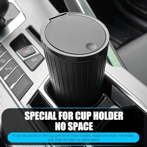 Image of Car Trash Bin with Push Lid and Detachable Hook - Clamshell Garbage Container for Car Door, Armrest Box, Seat Back Pocket or Desk (Pack of 1) (Car Cup Holder Trash Can)