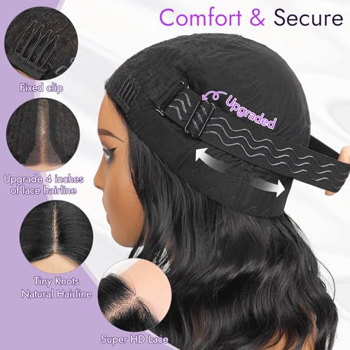Image of Eawwii Wigs for Women Silver Gray Shadow,Short Wavy Synthetic Lace Wig | Glueless 4x1 Lace Hairline, Heat-Resistant Fiber,Bob Wave Style,Natural Appearance for Everyday Cosplay 14 Inch