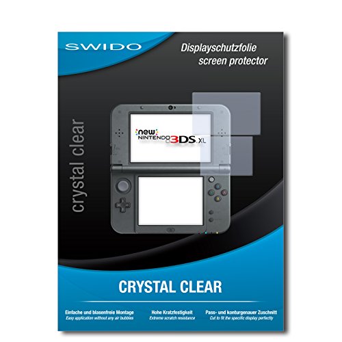 SWIDO Schutzfolie für New Nintendo 3DS XL [2 Stück] Kristall-Klar, Hoher Härtegrad, Schutz vor Öl, Staub und Kratzer/Glasfolie, Displayschutz, Displayschutzfolie, Panzerglas-Folie