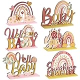 6 Pcs Boho Rainbow Wooden Table Centerpieces Boho Table Rainbow Decor Baby Shower Sunshine Decorations for Boys Girls Baby Birthday Party Photo Prop Supplies