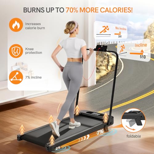 bigzzia Walking Pad with Incline, Foldable Under Desk Treadmill for Home Office, 2.5HP Portable Electric Walking Treadmill with Handlebar, Remote & Safety Key, 130kg Capacity, 1-8km/h - Image 3