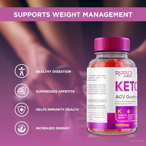 NutraRize (Pack of 3 Ripped Results Keto+ACV Gummies for Advanced Weight Loss, Ripped Results Reviews (180 Gummies)