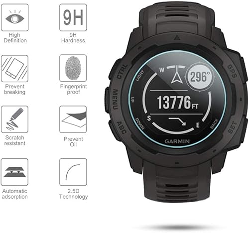 Miniatura 2 de Diruite Paquete de 3 protectores de pantalla solar Garmin InstinctInstinct, dureza 2.5D 9H, película protectora de pantalla de vidrio templado