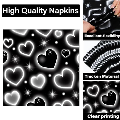Image of Qyeahkj 100 Pcs 2000s Party Plates Napkins Forks Set Black Heart Tableware Supplies Y2k Theme Birthday Party Decoration Early 2000s Dinnerware Decorations Favors for Birthday Party Serve 25