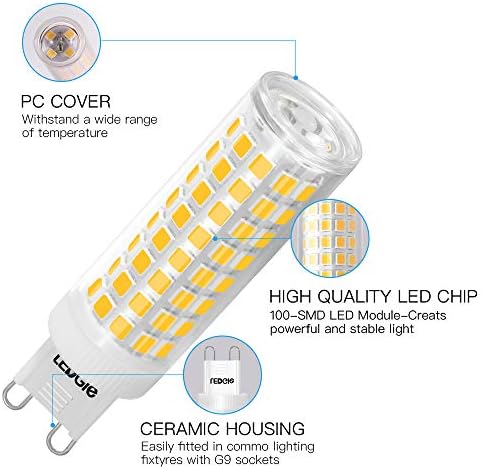LEDGLE 10W G9 100 LED Light Bulbs Non-dimmable LED Corn Light Bulbs Ceramic Bulbs, No Flicker, Wide Beam Angle, 100W Equivalent Halogen Bulbs, 3000K Warm White Light, 900lm, 5 Pcs