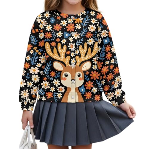 Image of Girls Cardigans Sweater Long Sleeve Crew Neck Button Down Sweaters School Outerwear for Kids Fall Winter Tops