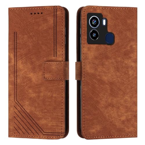 Étui Tecno Pop 6 avec dragonne et portefeuille à rabat marron pour protection intégrale