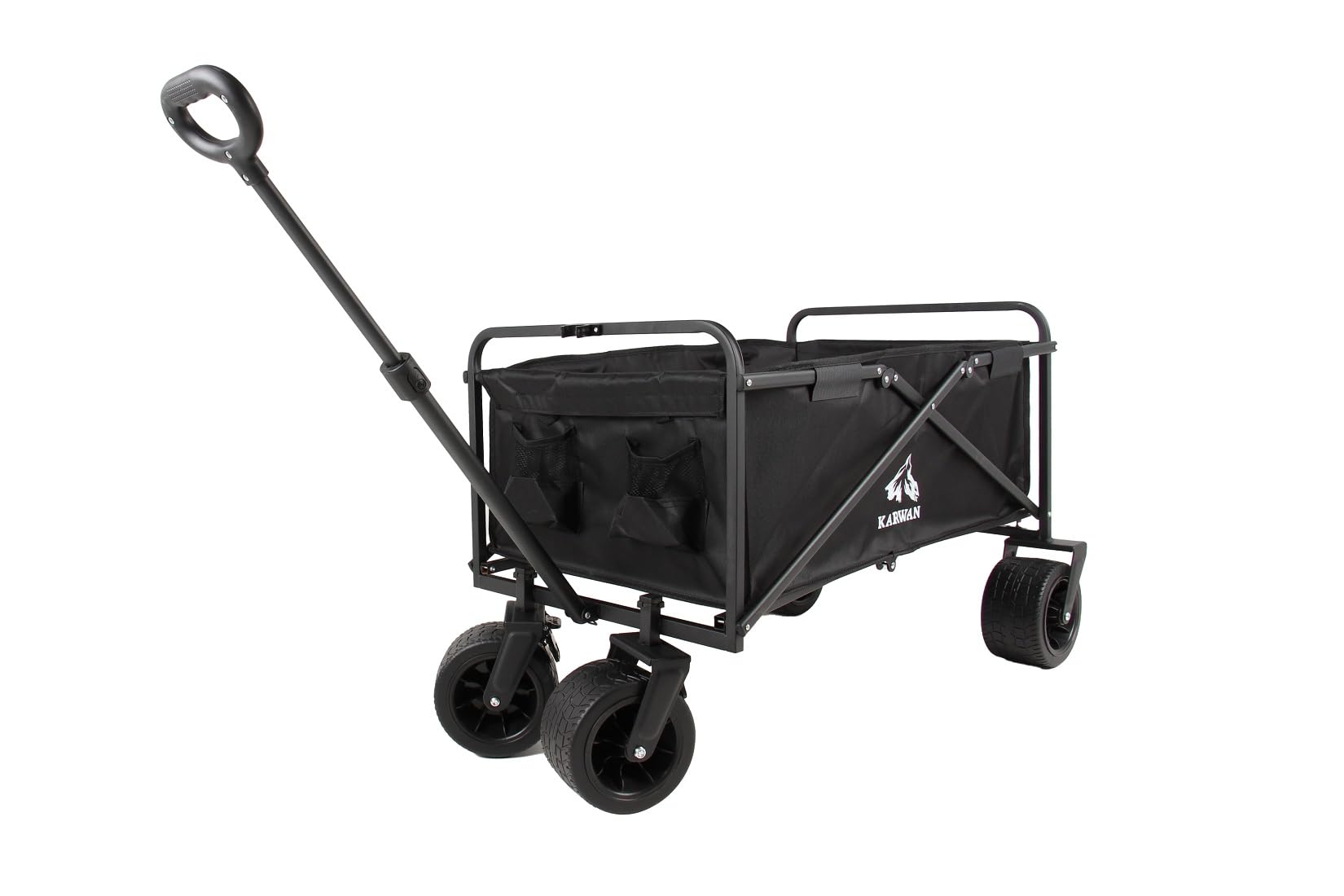 Chariot de Plage Pliable, Chariot de Jardin, Chariot de Transport à roulettes Tout Terrain,Roue Large, Poignée Réglable Charrette pour Extérieur Camping Pique-Nique BBQ Solide (Noir)