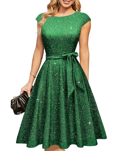 Image of DRESSTELLS Women's Cocktail Dresses, Formal Wedding Guest Modest Church Vintage Tea Party Midi Evening Dress