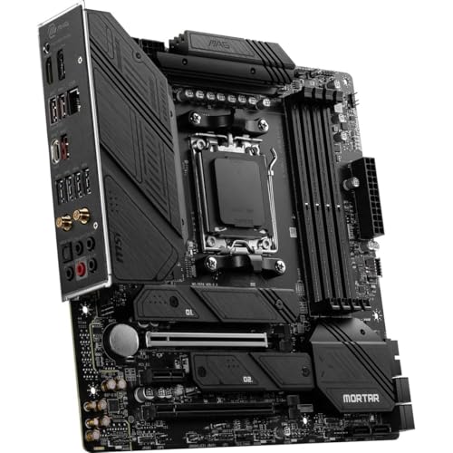 Image of MSI MAG B650M Mortar WiFi Gaming Motherboard (AMD Ryzen 9000 /8000 /7000 Series Processors,AM5,DDR5,PCIe 4.0,M.2 Slots,SATA 6Gb /s,USB 3.2 Gen 2,HDMI /DP,Wi-Fi 6E,Bluetooth 5.3,2.5Gbps LAN,mATX)