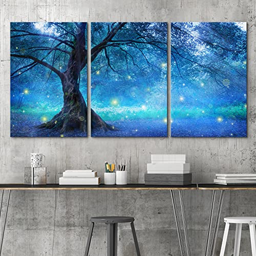 Wall26 Canvas Print Wall Art Set Sparkling Star In Blue Mystic Forest Nature Wilderness Photography Realism Rustic Landscape Colorful Multicolor Ultra For Living Room, Bedroom, Office - 24"X36"X3 #TOP1