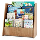 GOPLUS Bücherregal Kinder, Montessori Kinderregal mit 4 Ablagefächern, Kinderbücherregal Büchergestell Zeitungsständer Aufbewahrungsregal, Kinder Regal für Kinderzimmer & Kindergarten (Natur)