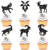 Ercadio 24Pcs Goat Cupcake Toppers Black Glitter Sheep Cupcake Picks Animal Goat Cake Decorations for Baby Shower Kids Birthday Animal Theme Party Decorations Supplies