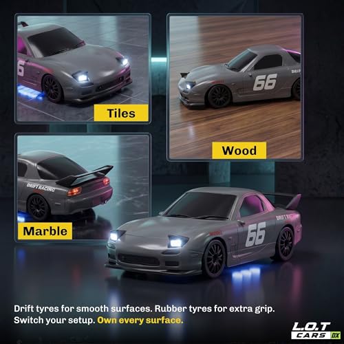 Image of Vortex RC Drift Car, 20 Km /h High Speed Remote Control Car, Drifting RC Car 4x4, 2.4GHz with Pop-Up LED Headlights, Multi LED Lights, Long Range Control (Overdrive, Grey)