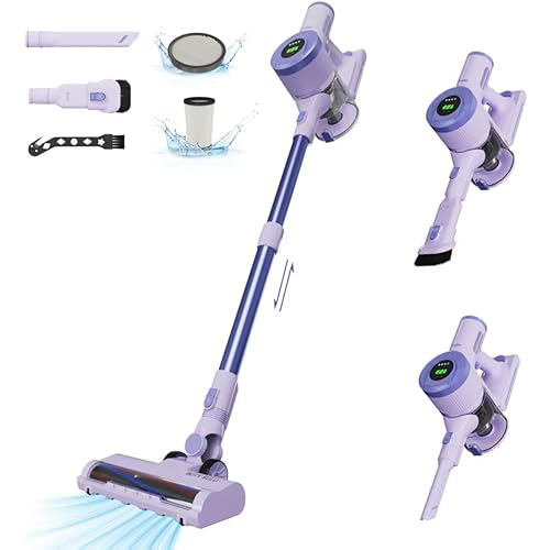 Cordless Stick Vacuum Cleaner, 30KPa Handheld 2200mAh Rechargeable Battery Lightweight Small Vac Electirc Broom, 40Mins Runtime for Home Hard Floor Carpet Pet Hair Cleaning, Purple