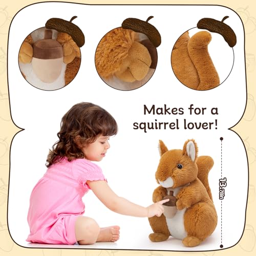 Image of BENINY 14 inch Realistic Squrrile Stuffed Animal, Cute Squirrel Plush Toy with Holding Mini Acorn, Plushie Gift for Kids