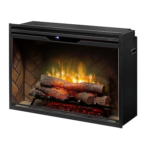 Dimplex Revillusion® 36 Inch Built-in Electric Firebox - Herringbone Brick Background - Includes Realistic Faux Logset, Front Glass Panel, Firebox, and Plug Kit
