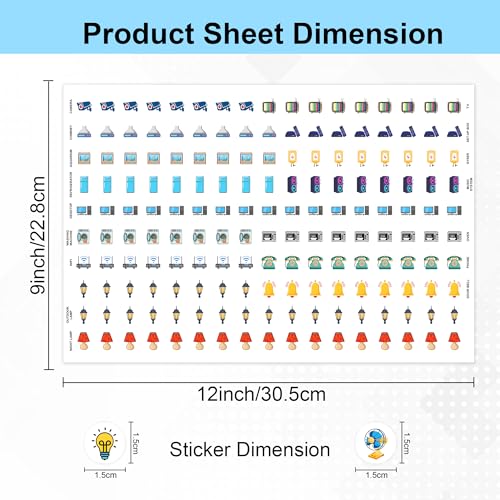Image of GLUN Electric Board Switch Stickers Iris Coloured, 38 Icons 600 Stickers Set Iris Shades, Appliances or Machinery, Fan, Light, Fridge & AC Switch Stickers