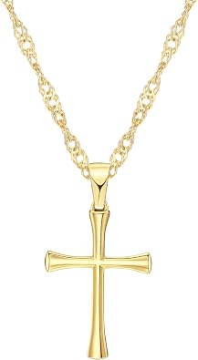 Small Cross Pendant Necklace for Women, 18" + 2" Wave Chain Stainless Steel
