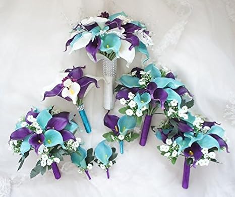 Wedding Floral Purple Calla Lilies with Crystals Berries Bling (Bridesmaid Bouquet)