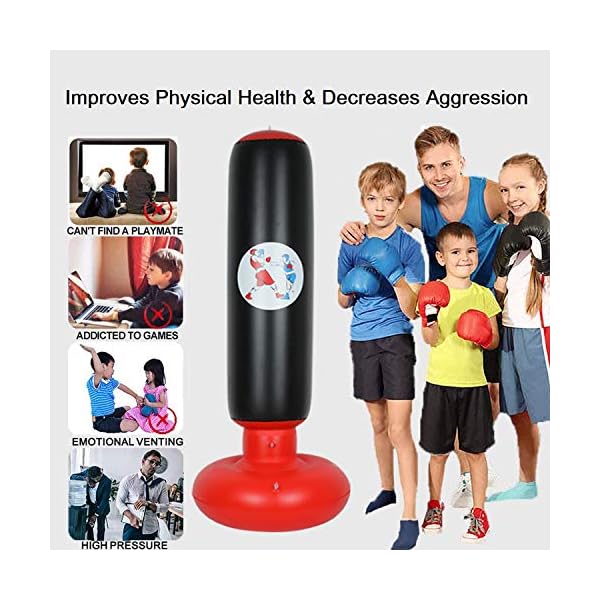 Inflatable Punching Bag 63inch Free Standing Boxing Target Bag Exercise Stress Relief Exercise and Kickboxing for Kids and Adults…