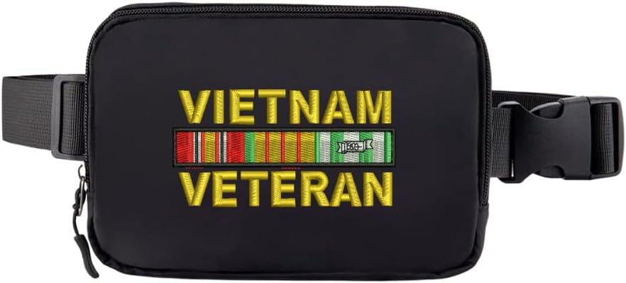 Vietnam Veteran Mini Belt Bag with Adjustable Strap Small Waist Pouch with 3 Pockets (Black)