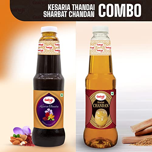 Image of Shree Guruji Kesaria Thandai & Chandan Sharbat Combo Pack Milk Beverage Instant Refreshing Drink for Summer Dry Fruit Syrup Sharbat (1 Litre)