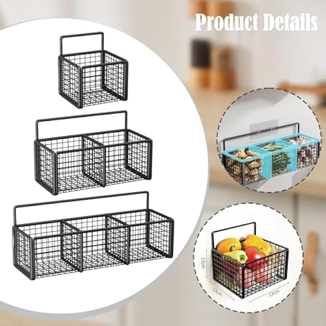3 Pieces Kitchen Wall Mounted Vegetable Storage Basket Metal Storage Bin Fruit Wire Basket for Living Room Multipurpose Black