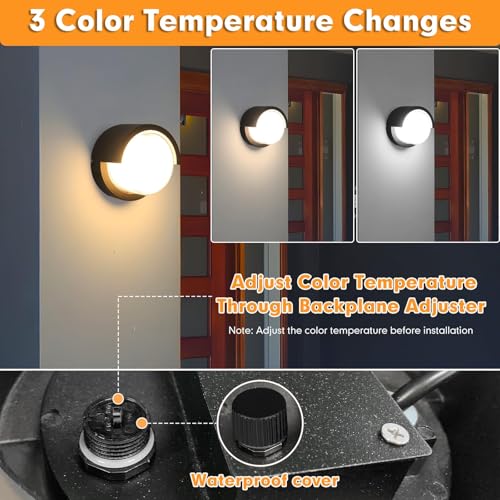 Image of Outdoor Wall Lights 2 Pack, 6 Inch Modern LED Wall Sconces 1200LM, 3CCT Selectable (3200K /4000K /6500K), IP65 Waterproof Black Aluminum Exterior Light Fixtures for House Porch Garage
