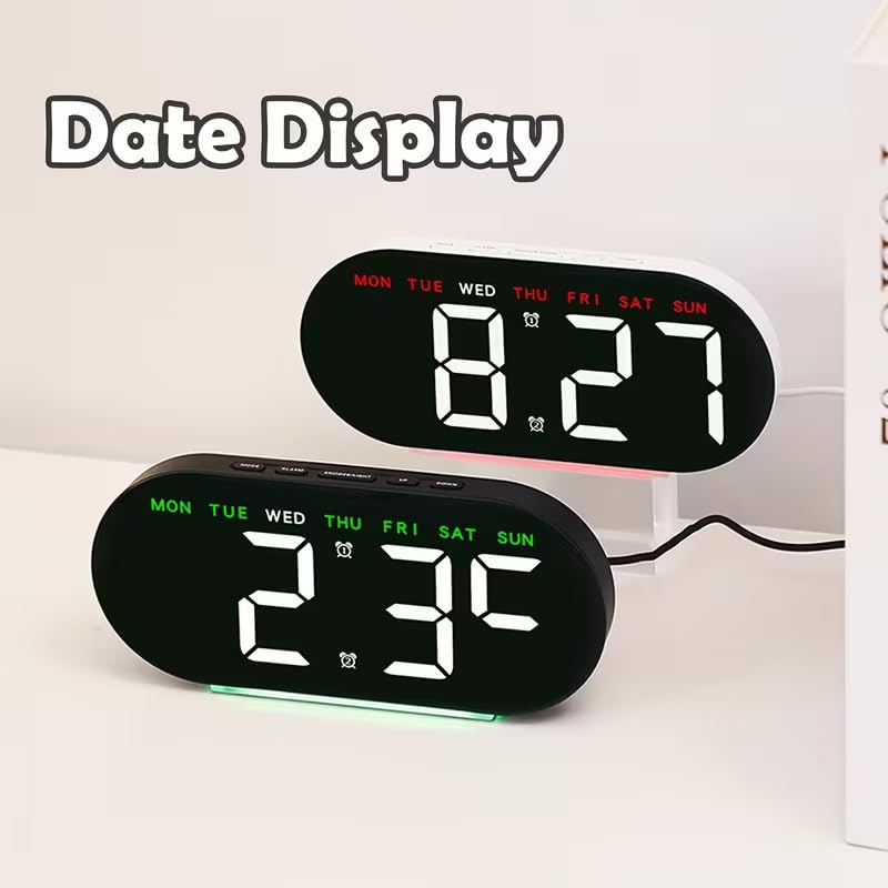 Image of 7.8'' Digital Alarm Clock, LED Digital Clock with Ambient Light, with Day /Date /Temperature / 12 / 24H / Dual Alarm /Snooze, Bedside Desk Table Clock, for Office Bedroom Kids Elderly