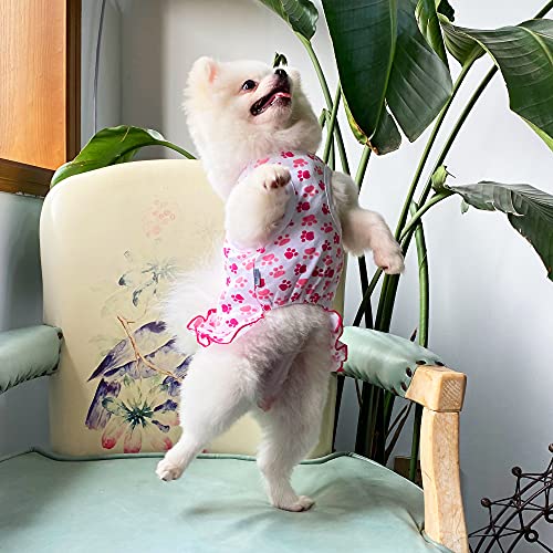 Tony Hoby Adorable Paws Pet Dog Dresses Dog Shirts Cotton For Small Cute Dogs (Pink&White, M) #TOP5