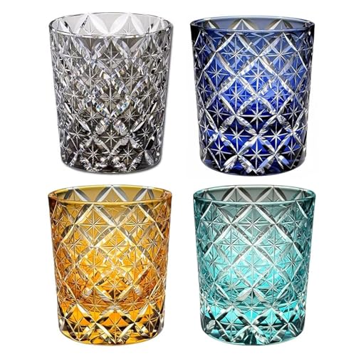 Whiskey Glass Crystal Spirits Cup Hand Carved Glassware High End Old Tumbler Lowball Cocktail Glasses Heavy Base Drinking Glasses Suitable For Vodka Beer Drinks For Home Bar Party 8.8oz (G-1set)