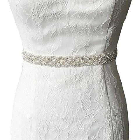 ShinyBeauty Wedding Sash Belts for Women Diamante Crystal Rhinestone Applique Silver 2.5cm Wide by 1 Yard (92cm) Long Crystal and Rhinestone Flower Bridal Dress Belts DIY Wedding Dress Cover