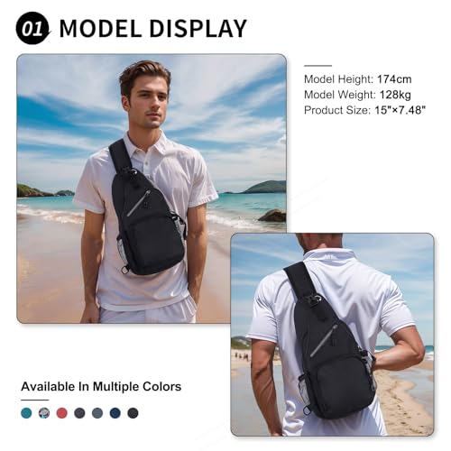 Small Sling Bag, Water Resistant 11 Inch Crossbody Chest Bags Oxford Daypack Backpack with Headphone Jack with Anti-theft Pocket for Men Women (Black)2