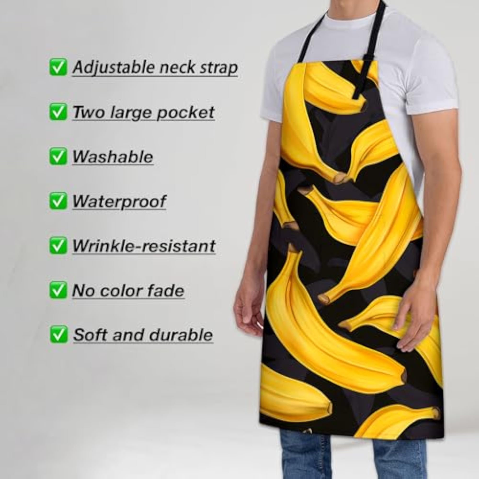 Banana Pattern Apron for Kitchen Cooking, Unisex Gift