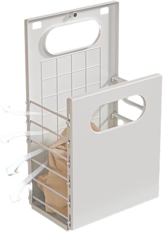 Wall-Mounted Laundry Hamper, Plastic Dirty Clothes Organizer Laundry Hamper Collapsible Hanging Laundry Basket with Carry Handle for Bathroom Use Bedding & Sundries (C254-Gray)