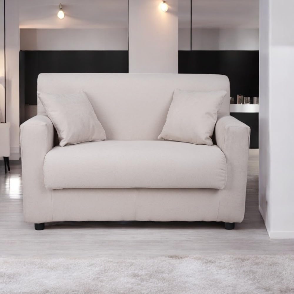 Liberoshopping Divano sfoderabile 2 posti in tessuto imbottito con braccioli larghezza 124 cm (Beige)