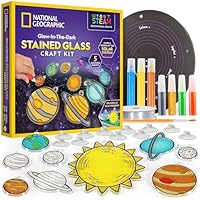 NATIONAL GEOGRAPHIC Kids Window Art Kit - Stained Glass Solar System Arts & Crafts Kit with Glow in The Dark Planets, Use as Window Suncatchers, Hanging Decor from Ceiling, Mobile, Space Room Decor