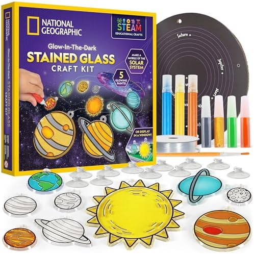 NATIONAL GEOGRAPHIC Kids Window Art Kit – Stained Glass Solar System Arts & Crafts Kit with Glow in The Dark Planets, Use as Window Suncatchers, Hanging Decor from Ceiling, Mobile, Space Room Decor NATIONAL GEOGRAPHIC Kids Window Art Kit – Stained Glass Solar System Arts & Crafts Kit with Glow in The Dark Planets, Use as Window Suncatchers, Hanging Decor from Ceiling, Mobile, Space Room Decor