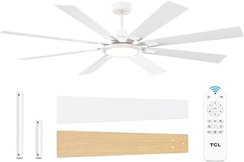 TCL Ceiling Fan with Light and Remote: 72 inch 8 Blades Smart Quiet Fan with Dimmable LED Lights for Bedroom Gazebo Patio Garage Dorm - 6 Speed DC Reversible Modern Fan for Summer and Winter
