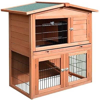 PawHut 2-Tier Rabbit Hutch Outdoor, Large Guinea Pig Hutch, Bunny Cage with Ramp, Rabbit Run, Slide Out Tray for Indoor 100.5 x 55 x 101 cm