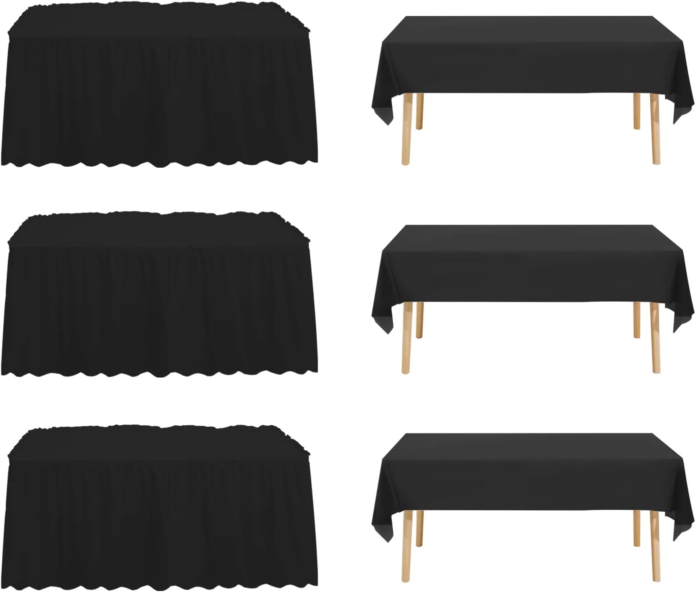 3 Packs 54x108inch Plastic Tablecloth and 3 Packs 14FT Plastic Table Skirt,Disposable Rectangle Tablecloth Set Disposable Table Covers for Wedding, Party, Baby Shower (White)