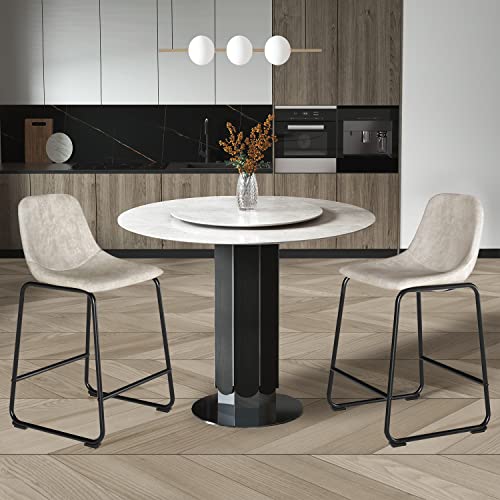 Tavr Furniture Leathaire Fabric Counter Height Stools Armless Island Chairs Set Of 2 With Backs For Home Kitchen Dining Room Bar Coffee Shop, Industrial Vintage Style, Beige #TOP1