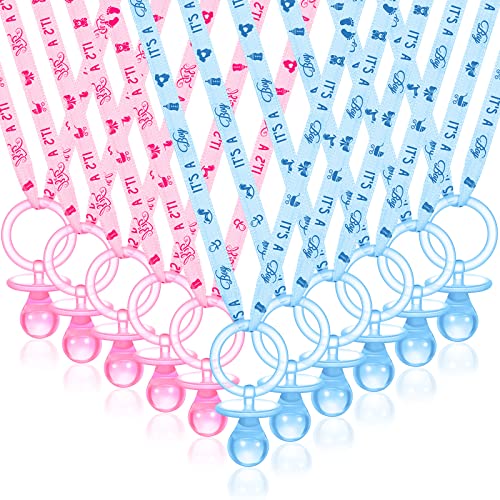Junkin 60 Piece Baby Shower Pacifiers Necklace Charm,Pink, Blue