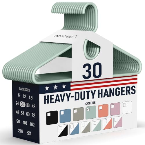 Neaties Heavy Duty Clothes Hangers 30 Pack – Made in the USA – 8lb Capacity Plastic Hangers for Adult Clothing – Durable for Pants, Coats, Jackets, or Jeans – Mint
