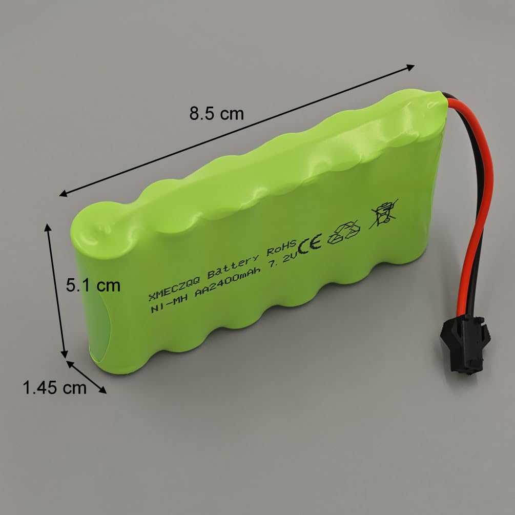 Batteria NiMH 7,2 V 2400 mAh, 2 batterie Backup RC con spina SM, adatta per giocattoli di controllo remoto come auto telecomandate, veicoli ingegneri radiocomandati, robot radiocomandati, ecc.
