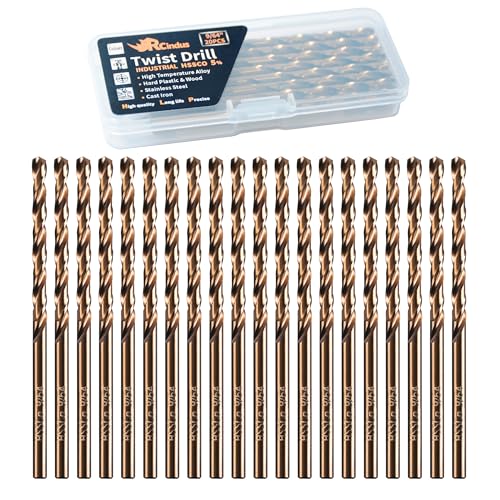 RCINDUS (20PCS) 9/64 Cobalt Drill Bit HSS M35 Metal Drill Bits for Steel Stainless Steel Cast Iron Hard Plastic and Wood